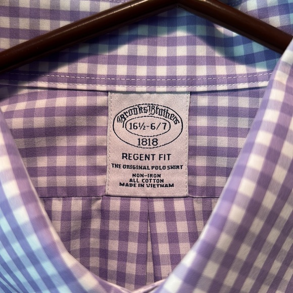 Men’s Brooks Brothers purple/white casual dress shirt, Regent fit size 16.5-6/7 - Picture 2 of 4